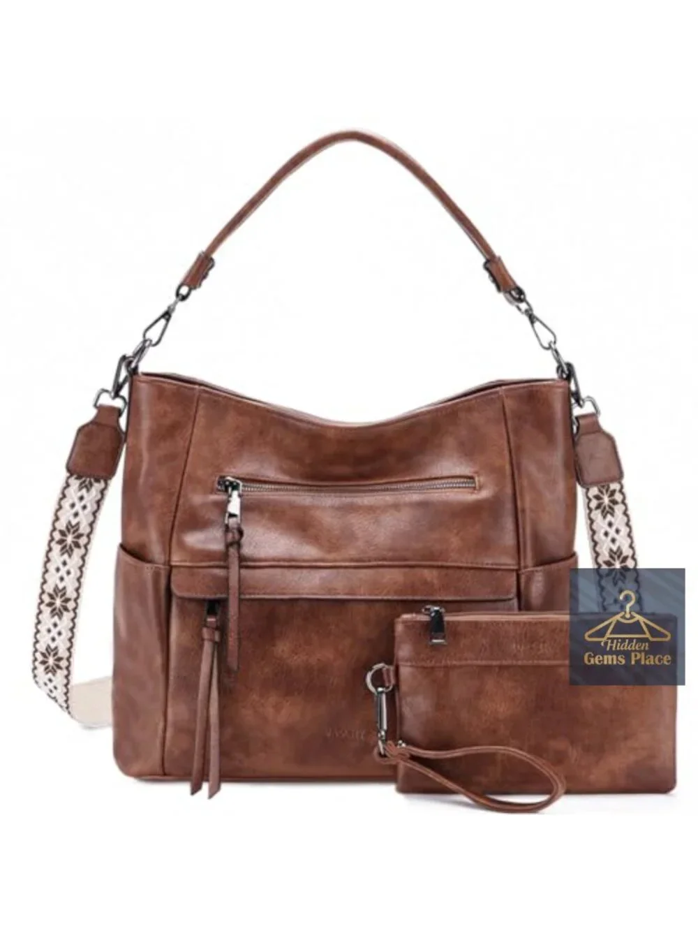 Medium Hobo Bag with Wallet Set, Vegan Leather Crossbody Tote, Detachable